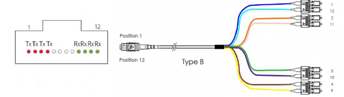 Cabo OM3 MTP do tronco de MTP fêmea a 4 fibras do duplex 8 do SC UPC cabo 2 do remendo da fuga de 50/125 chicotes de fios